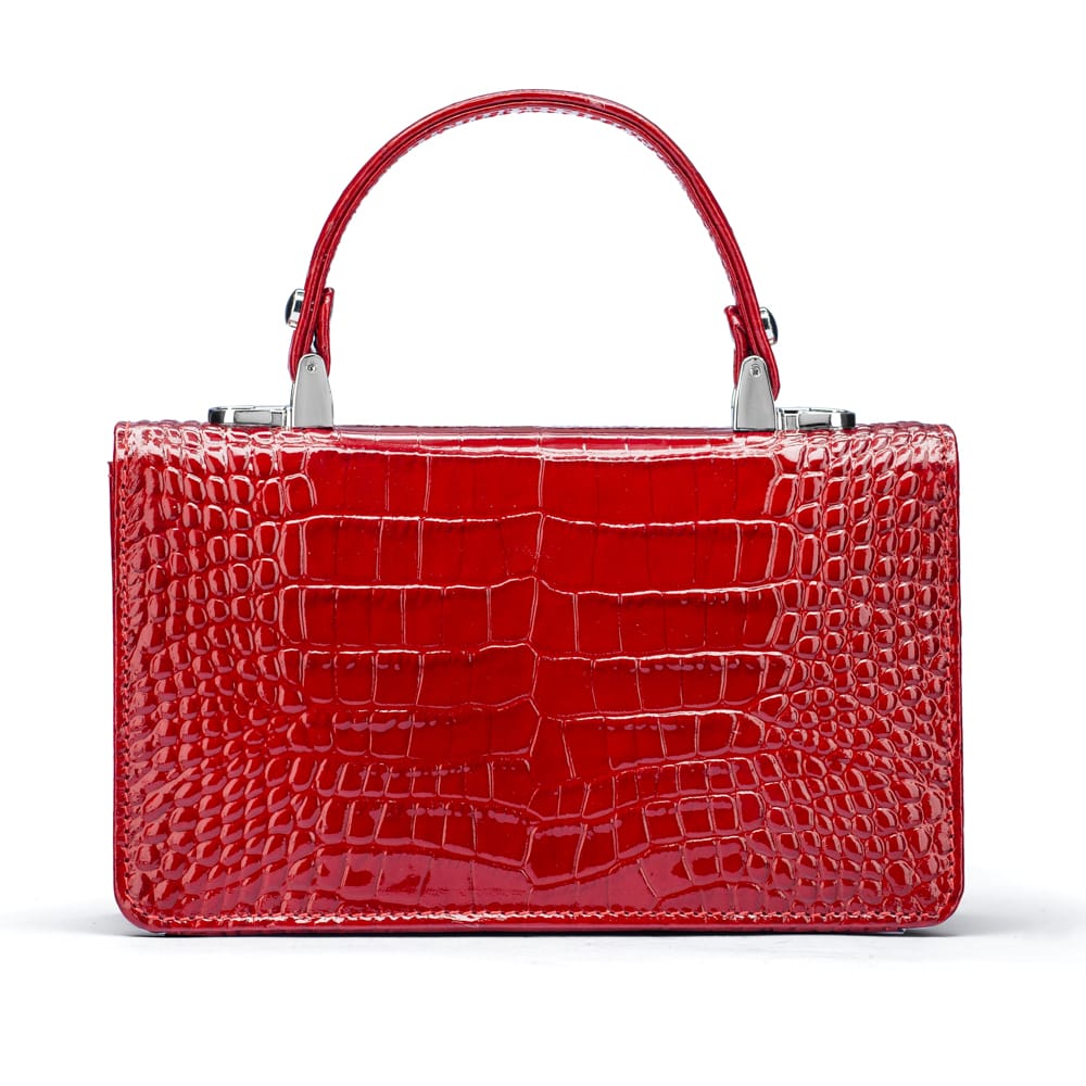 Luxury Leather Maya Top Handle Crossbody Bag, Red Patent Croc, back
