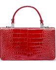 Luxury Leather Maya Top Handle Crossbody Bag, Red Patent Croc, back