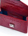 Luxury Leather Maya Top Handle Crossbody Bag, Red Patent Croc, inside