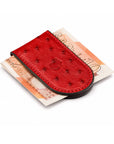 Real Ostrich Leather Magnetic Money Clip, Red, front view