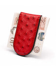 Real Ostrich Leather Magnetic Money Clip, Red, back