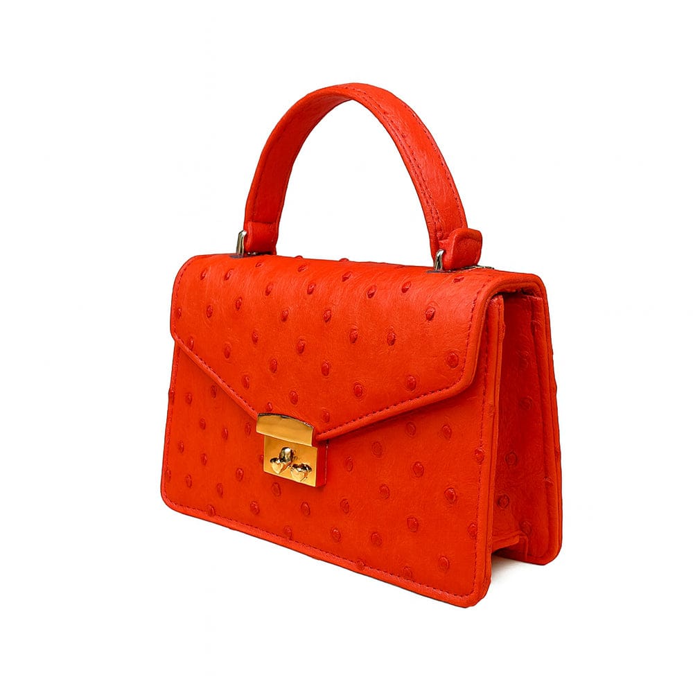 Real ostrich Maya bag, red ostrich, side