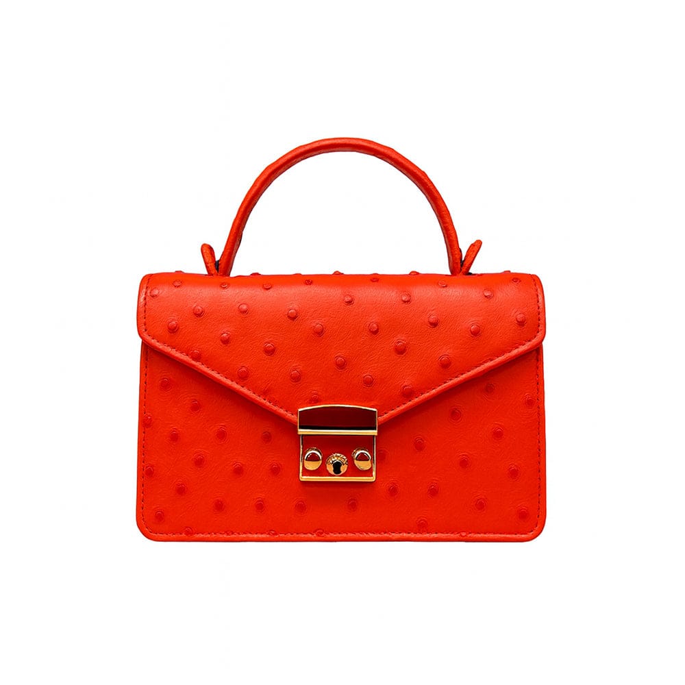 Real ostrich Maya bag, red ostrich, front
