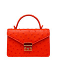 Real ostrich Maya bag, red ostrich, front