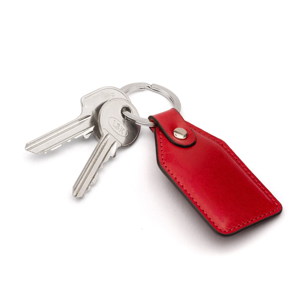 Rectangular leather key fob, red, front