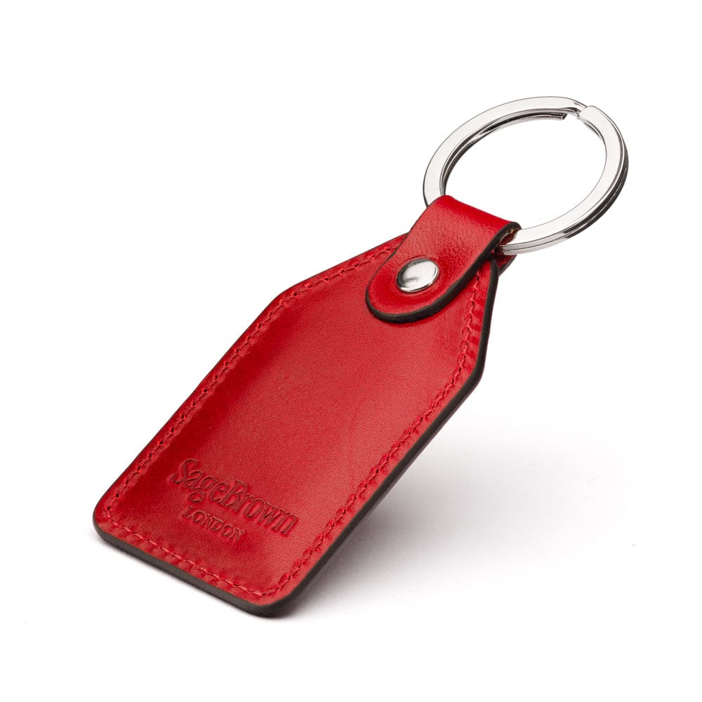 Rectangular leather key fob, red, back