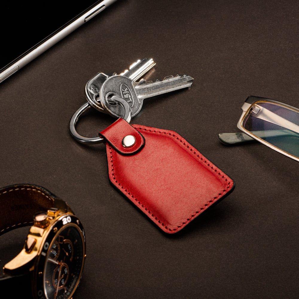 Rectangular leather key fob, red, lifestyle