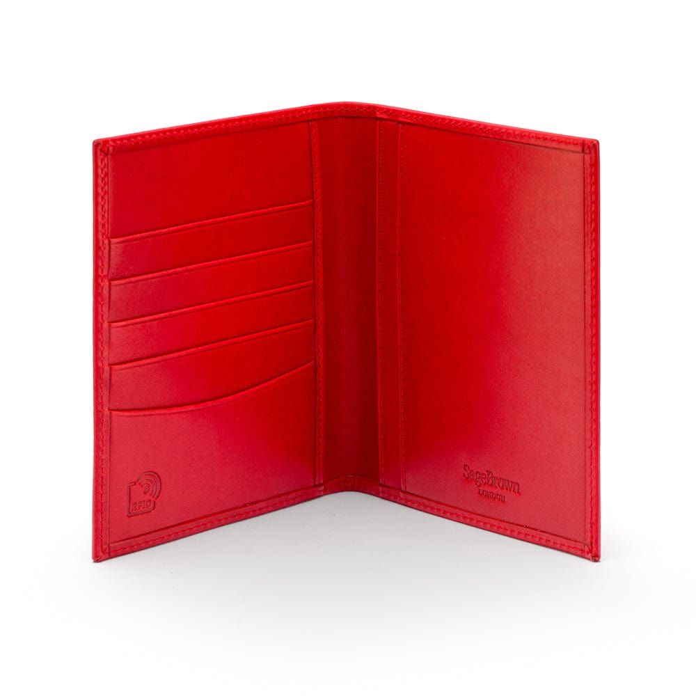 RFID leather passport holder, red, inside