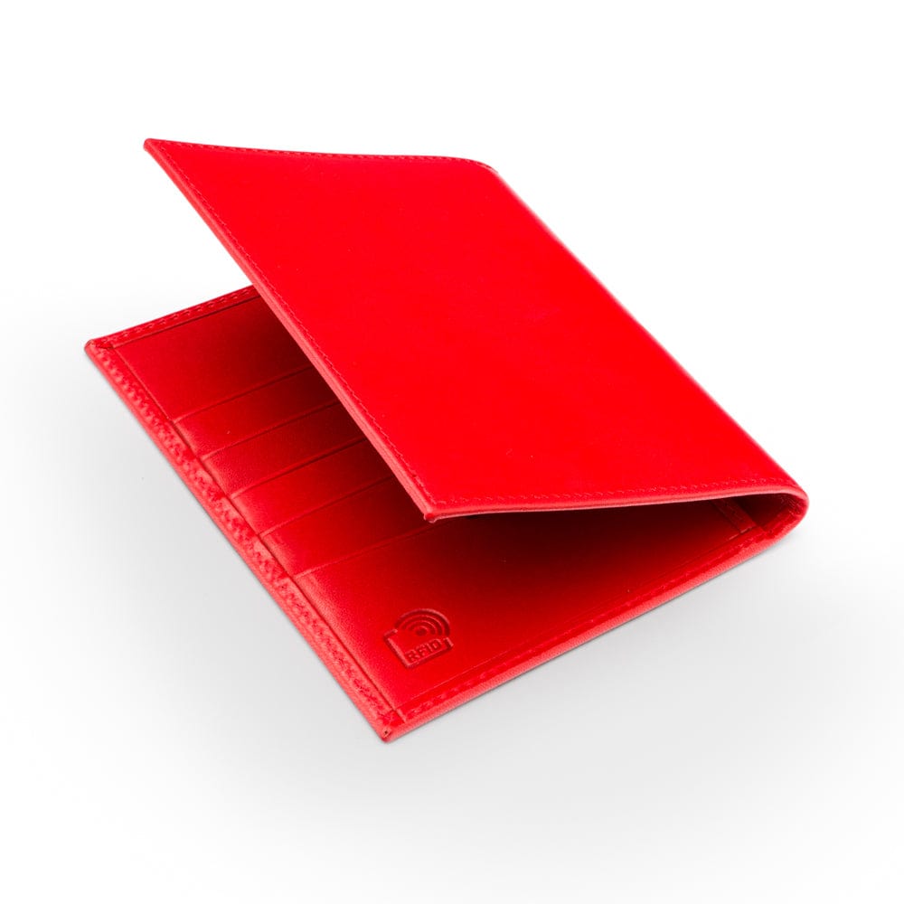 RFID leather passport holder, red, back view