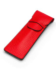 Single leather pen case, red pebble grain, front