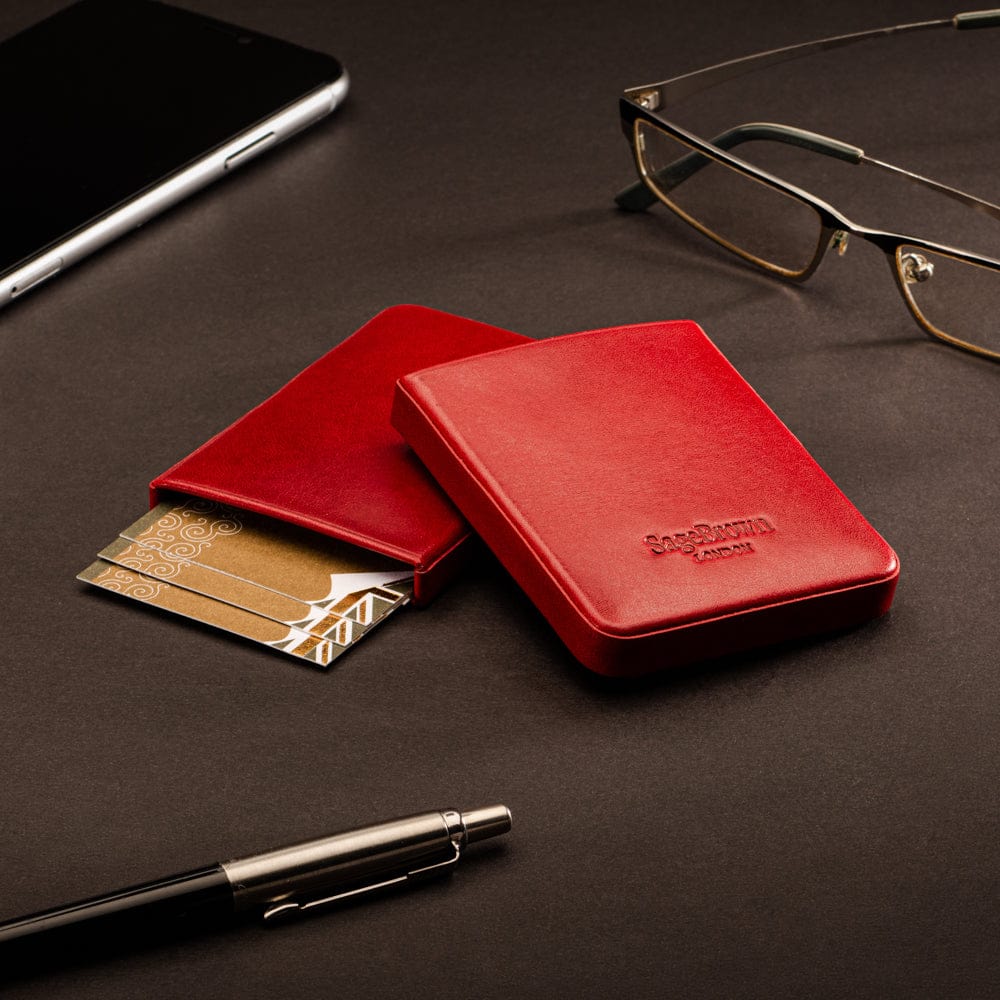 Pull apart business card holder, red, lifestyle