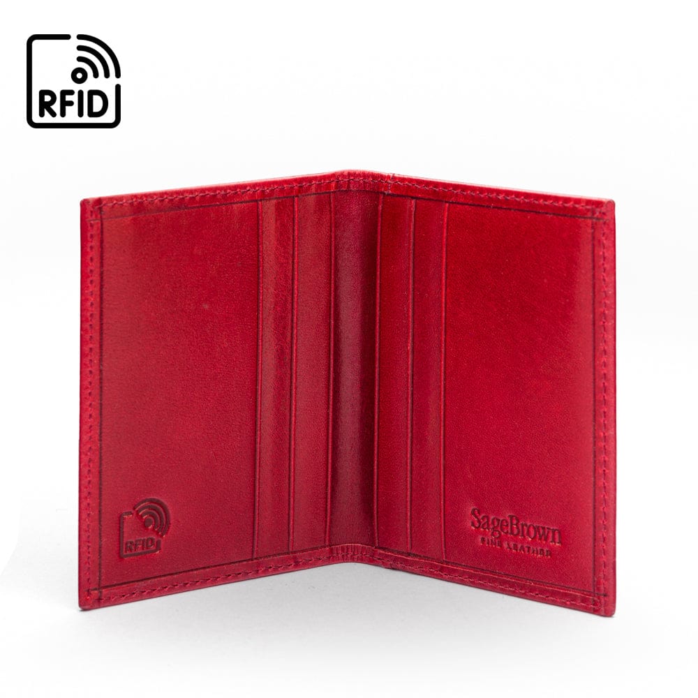 RFID leather credit card wallet, red, inside