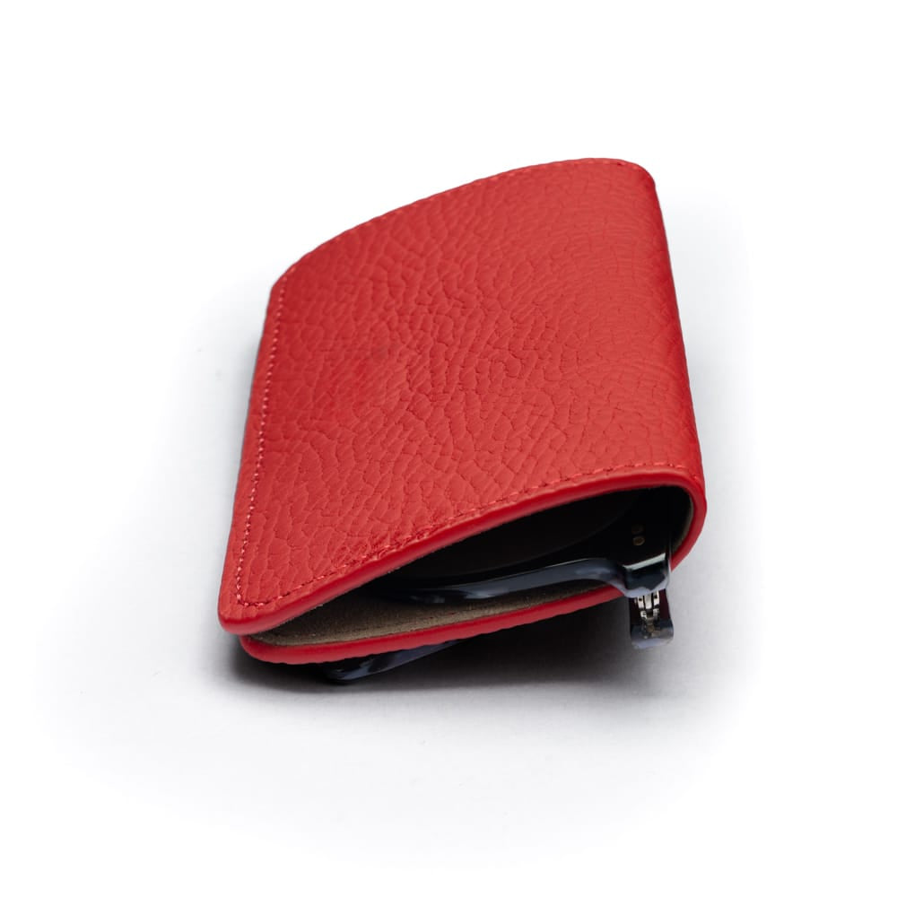 Slim Leather Glasses Lens Cover with Magnetic Closure, Red, side view