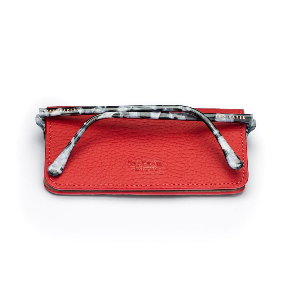 Slim Leather Glasses Lens Cover with Magnetic Closure, Red, back