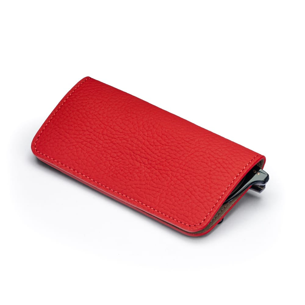 Slim Leather Glasses Lens Cover with Magnetic Closure, Red, front