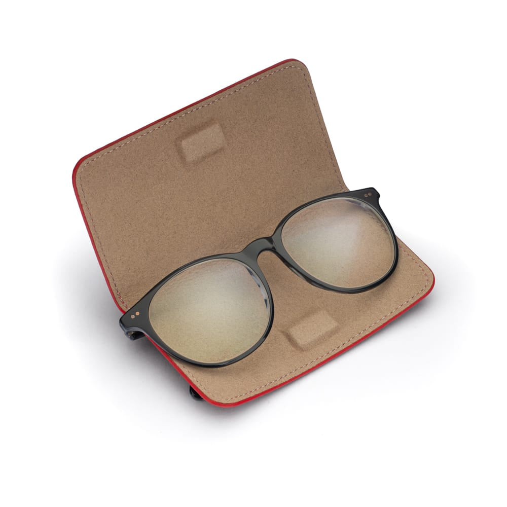 Slim Leather Glasses Lens Cover with Magnetic Closure, Red, inside