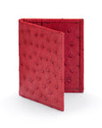 Slim Real Ostrich Leather Bifold Card Wallet with RFID, Red, front