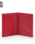 Slim Real Ostrich Leather Bifold Card Wallet with RFID, Red, inside