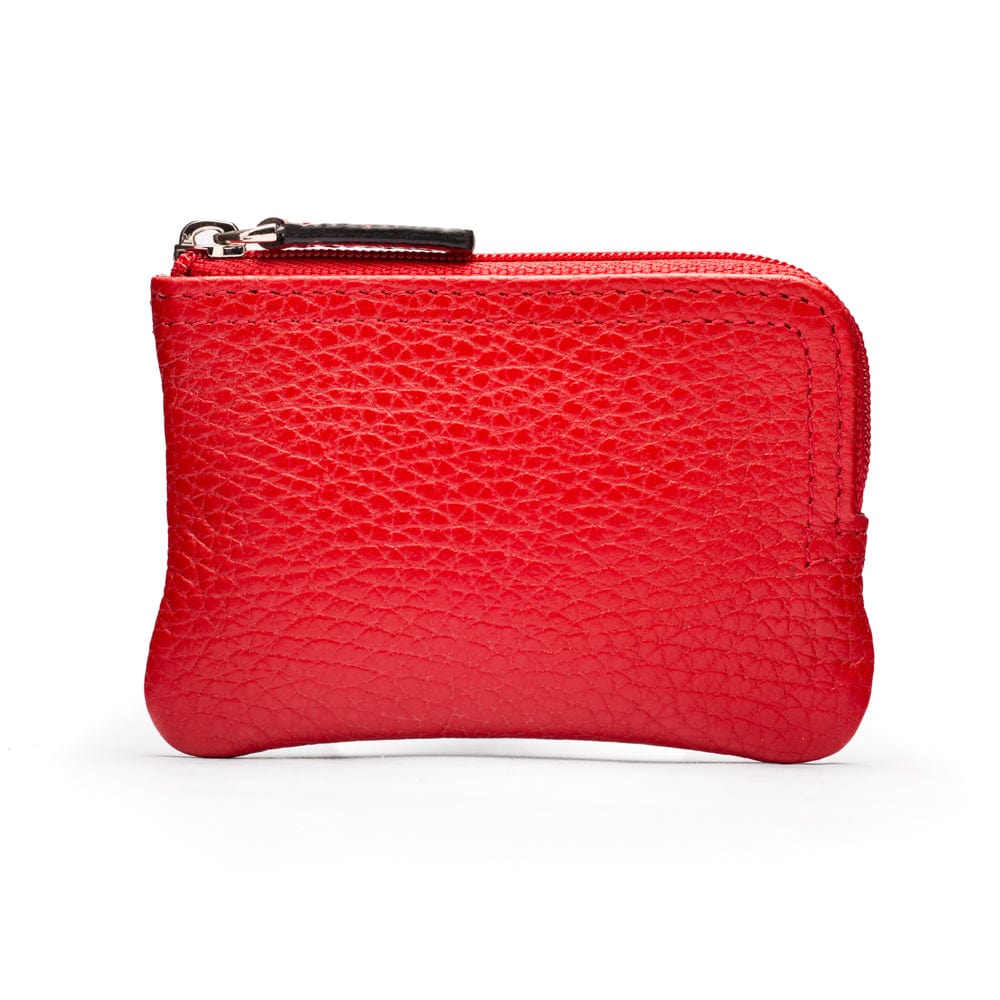 Small leather coin purse with key chain, red, front