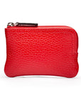 Small leather coin purse with key chain, red, front