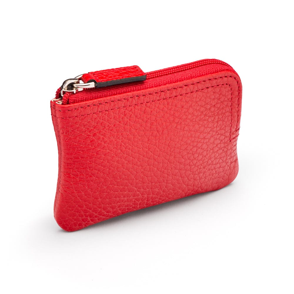 Small leather coin purse with key chain, red, side