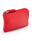 Small leather coin purse with key chain, red, side