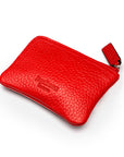 Small leather coin purse with key chain, red, back