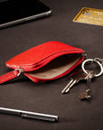 Small leather coin purse with key chain, red, lifestyle