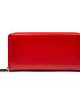 Tall leather zip around accordion purse, red, back