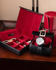Large leather watch roll, red, lifestyle