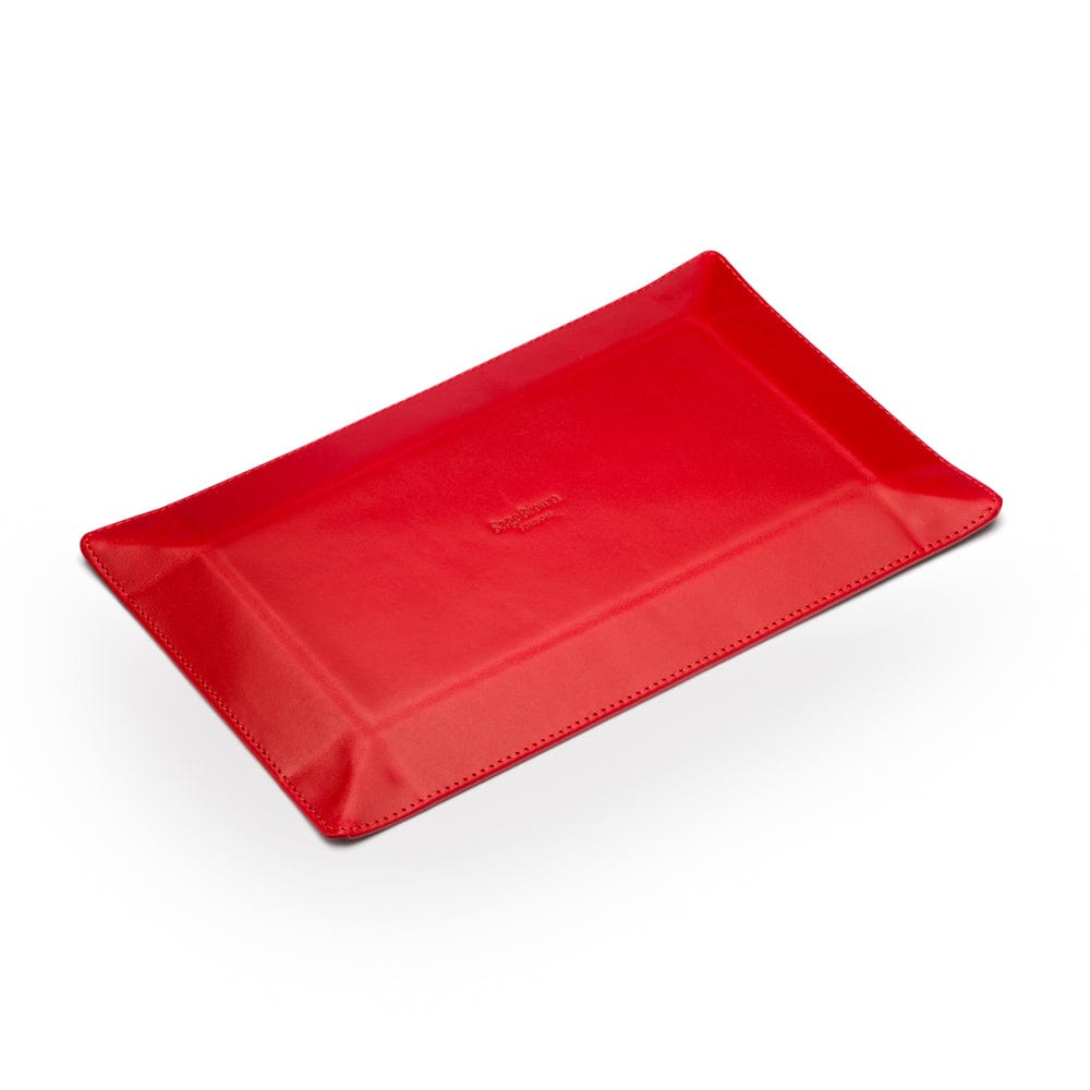 Rectangular leather valet tray, red with black, flat base