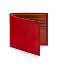 RFID wallet in bridle hide leather, red with orange, open