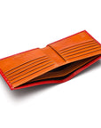 RFID wallet in bridle hide leather, red with orange, inside