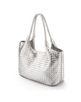 Anya woven leather shoulder bag, silver, side