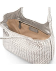 Anya woven leather shoulder bag, silver, open