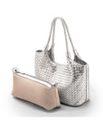 Anya woven leather shoulder bag, silver, inner bag