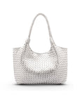 Anya woven leather shoulder bag, silver, front view