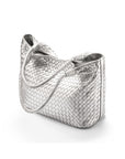 Anya woven leather shoulder bag, silver