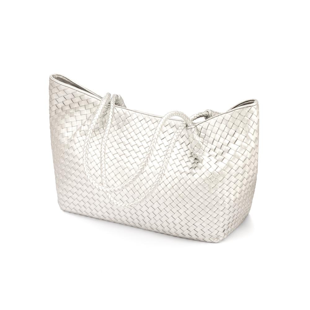 Woven leather slouchy bag, silver, side