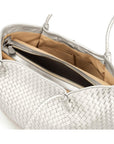 Woven leather slouchy bag, silver, inside