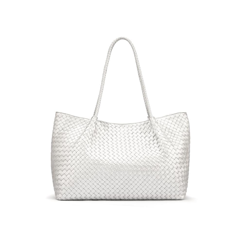Woven leather slouchy bag, silver, front
