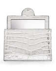 Compact leather mirror, silver croc, front