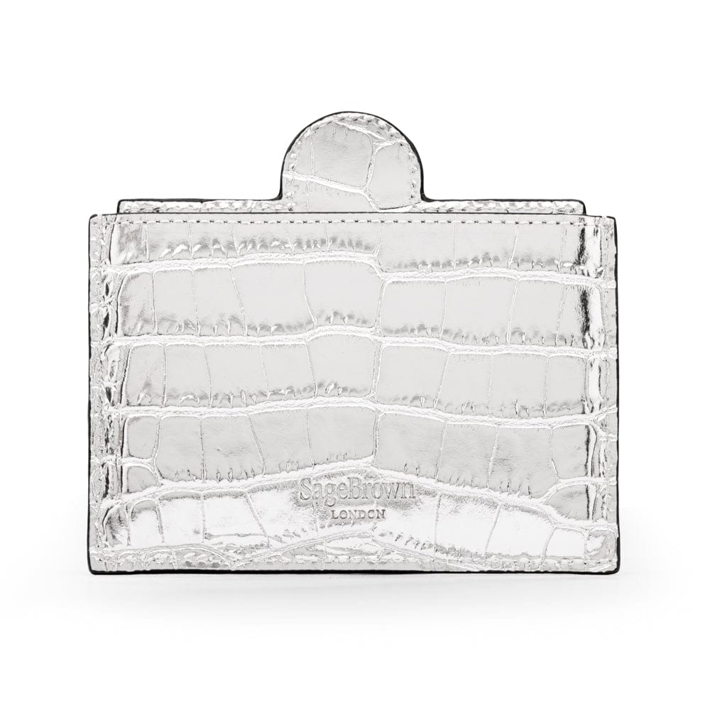 Compact leather mirror, silver croc, back