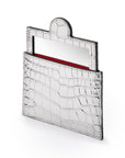 Compact leather mirror, silver croc, side