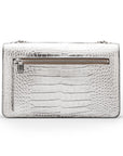 Leather chain bag, silver croc, back