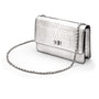 Leather chain bag, silver croc, side