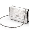 Leather chain bag, silver croc, side