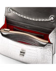 Leather chain bag, silver croc, inside