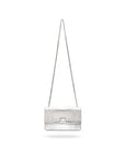 Leather chain bag, silver croc, with chain strap