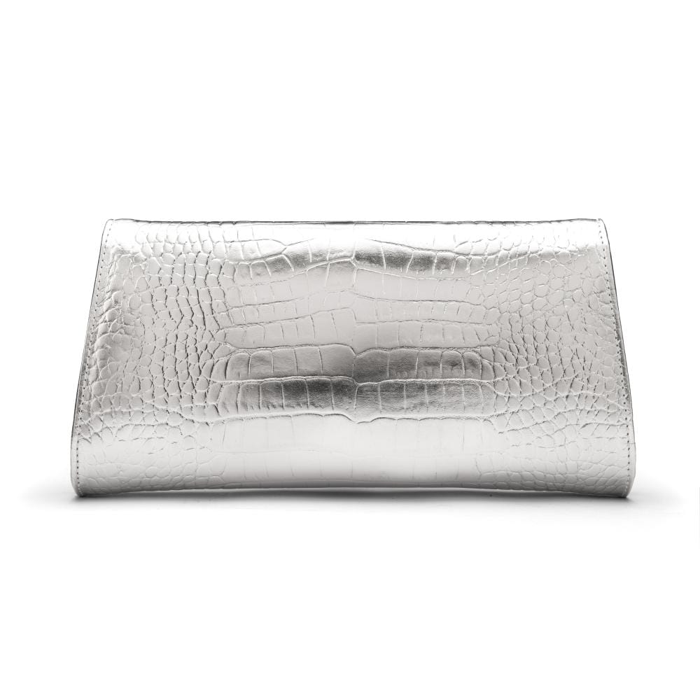 Leather clutch bag, silver croc, back